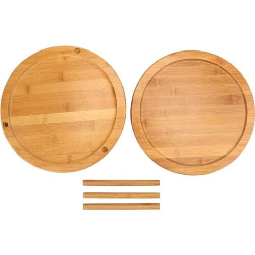 Round Bamboo Turntable Cabinet Organizer 2 Tier Spice Rack Removable Spinning Tray Organizer for Kitchen Cabinet Multi-Purpose