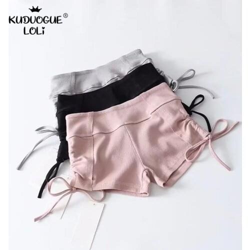 Summer Womens Hot Pants Shorts High Waist Stretch Girls Bow Ribbon Solid Color Pink Gray Black Slim Slimming Hip Sports Yoga