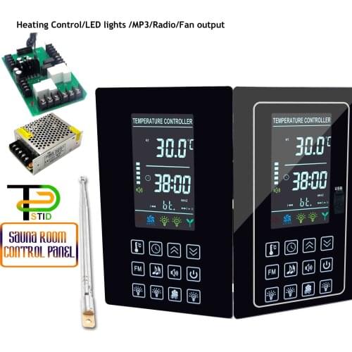 Wet/Dry Sauna Heater Temperture Controller for heat, mp3, FM, inside and outside light, Color Therapy LED board, fan, AUX