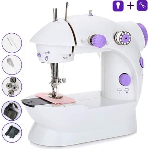 Sewing Machine Mini Portable Household Night Light Foot Pedal Straight Line Hand Table Two Thread Kit Electric
