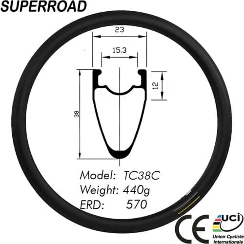 Cheap Superroad 23mm Wide 38mm Deep 700C Toray Light Weight Carbon Road Bike Tubeless Rims