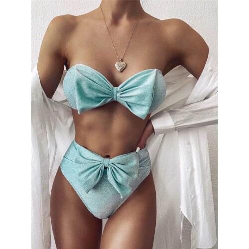 2020 New Sexy Bikinis Brazilian Bikini Set Women Swimwear Bow Biquini Female Bandeau Beachwear Push Up Swimsuit Bath Suit S~L