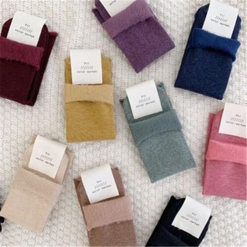 FAYUEKEY Autumn Winter New Thickened Fleece-lined Short Socks Women Colored Comfortable Solid Warm Socks Female Basic Snow Sock