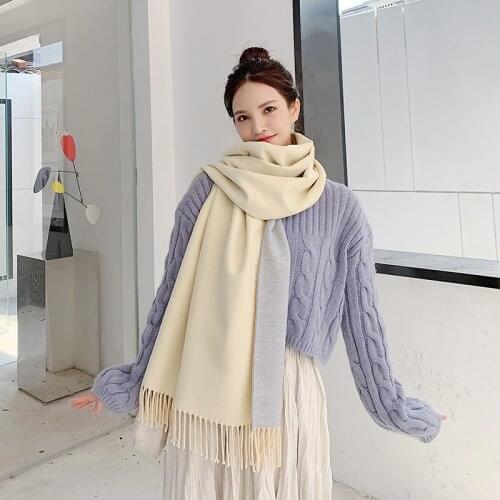 New arrival fashion temperament ladies high quality knit comfortable warm thick women tassel double sides high quality scarf