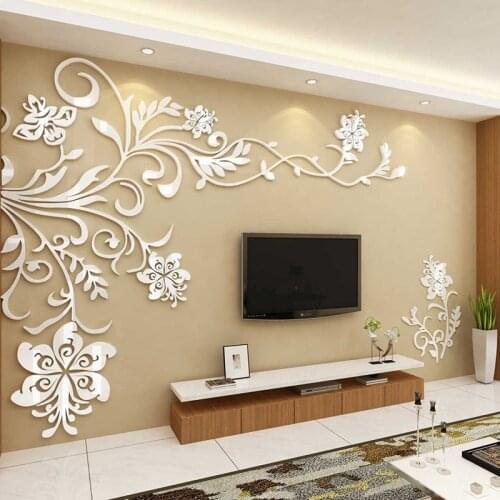 New 3D Flower Vine Wall Sticker TV Background Living Room Decorative Decals Mural DIY Art Wallpaper Poster Acrylic Wallstickers