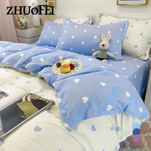 Solid color Love Pattern Bedding set 3/4 Pcs Bed Cover Sheet Pillowcase AB Double-sided Duvet Cover Set Full Queen King size