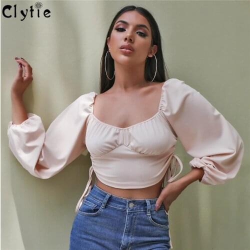 Clytie Long Puff Sleeve Sexy T Shirt For Women Ladies Casual Clothing Female 2021 Spring Home Vintage Tops