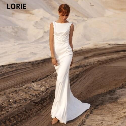 LORIE 2020 Simple Beach Wedding Dresses Mermaid Sexy Open Back Sleeveless Satin Bridal Gowns Country Party Dresses Sweep Train
