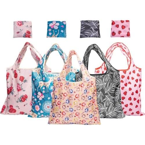 Thick Large Shopping Bag Reusable Polyester Portable Shoulder Womens Water Proof Bags Folding Foldable Pouch Shopping Bags