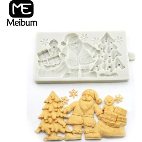Meibum Christmas Theme Santa Claus Fondant Cake Mold Christmas Tree Gift Paste Sugar Craft Chocolate Mould Baking Tools