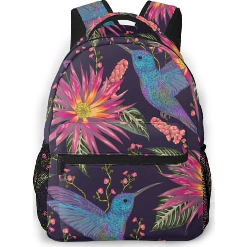 OLN Backpack Shoulder Bag For Teenage Girls Tropical Hummingbird Flowers Berries Leaves Bagpack Female Ladies School Backpack