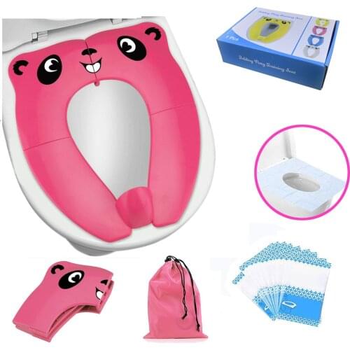 Toilet Training Seat Portable Toilet Seat Toddler PP Material with Carry Bag and 10 Packs Disposable Toilet Seat Covers (Pink)