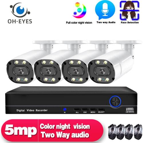 5MP IP POE CCTV Camera System 4ch NVR Kit Outdoor Waterproof Face Detection Video Surveillance Camera Security System Set Onvift
