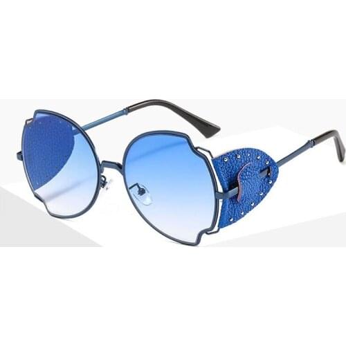 Vintage Steampunk Unique Irregular Metal Frame Sunglasses Women Fashion Luxury PU Leather Rivet Decoration Sun Glasses Men