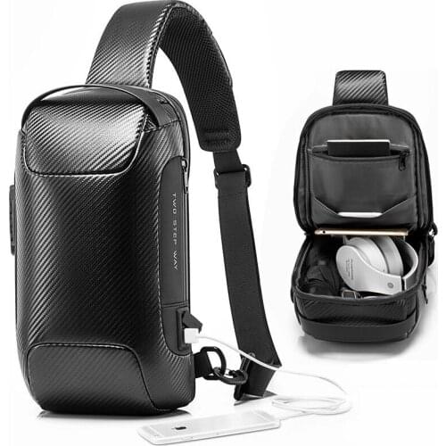 USB Charging Sling Bag Carbon Fiber Waterproof Anti-theft Lock Crossbody Bag Chest Bag Outdoor Camping Travel Cycling