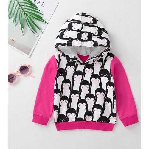 Girls Spring and Autumn Hooded Sweater Kids Girls Cartoon Pattern Stretch Cotton Sweater