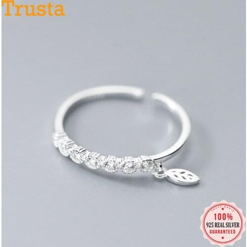 TrustDavis Genuine Fashion 925 Sterling Silver Sweet Leaves Dazzling CZ Opening Finger Ring For Women Fine S925 Jewelry DB1073