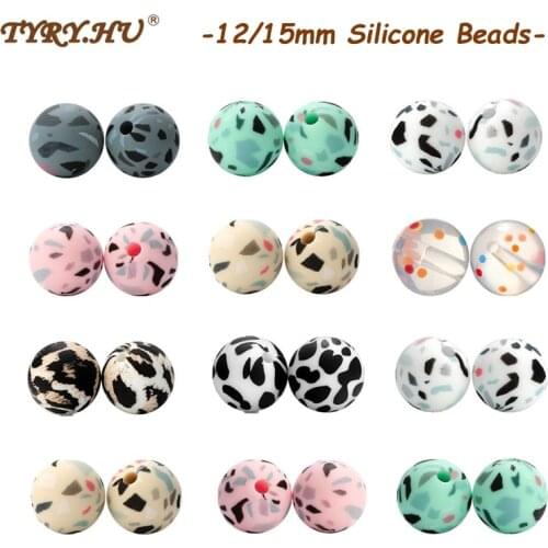 New Silicone Beads Tie Dye 10pcs BPA Free 12/15mm Leopard Camo Silicone Teething Bead For DIY Pacifier Chain Baby toys