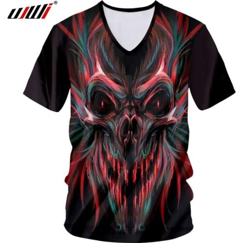 UJWI Cool Tshirt 2018 Summer Tops 3D Digital Print Color Skull T-shirt Men Hip Hop Streetwear Short Sleeve V Neck Tee Shirts 7xl