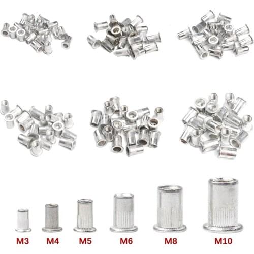20Pcs/set Aluminum Alloy Rivet Nut M3 M4 M5 M6 M8 M10 Flat Head Threaded Rivet Insert Nut Insert Reveting Nut