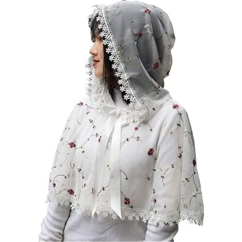 Traditional Women Mantilla Veils for Church Catholic Latin Mass Headcovering Cape Cloak Veil Velos Handkerchief Barinia