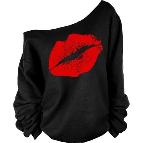 Women Harajuku Oversize One Shoulder Sweatshirt Travel Loose Hoodie Winter Casual Oversize Hooded Letter Lip print Pullover New