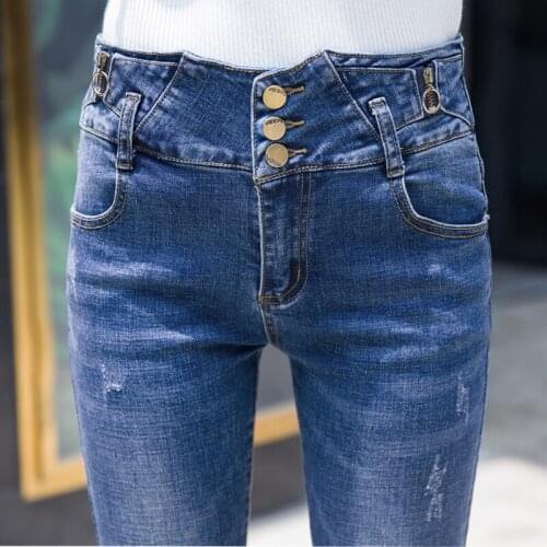 Women Long denim stretch pencil pants plus size 40 high waist jeans