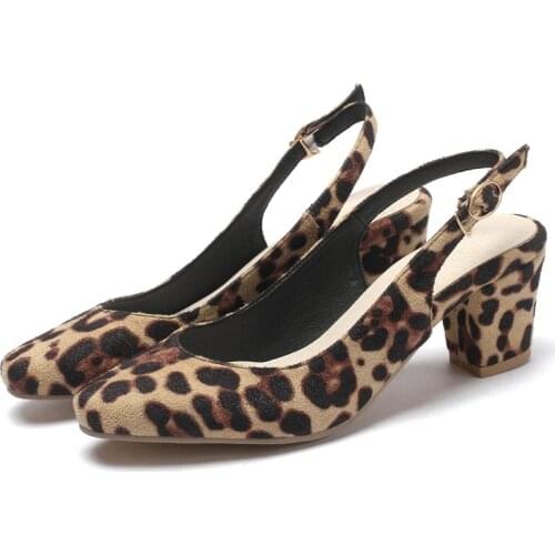 Brand Designer Leopard Print Slingback Pumps Women High Heels Buckle Strap Shoes Woman Dress Evening Ladies Shoes Size 33 43 44