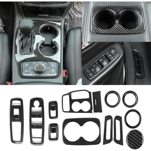 13PCS Carbon Fiber Interior Decorative Trim for Jeep Grand Cherokee 2016-2021 Gear Shift Cup Holder Window Lift Switch Cover