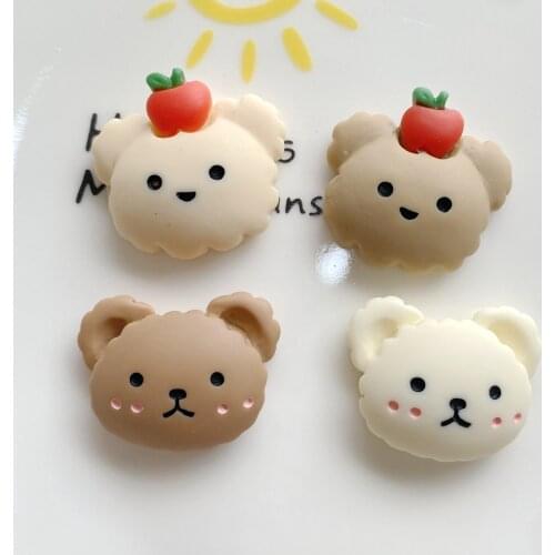 20Pcs Cartoon Apple Bear Head Flatback Resin Cabochon for Hair Bows Center DIY Scrapbooking Diy Embellishments Accessories