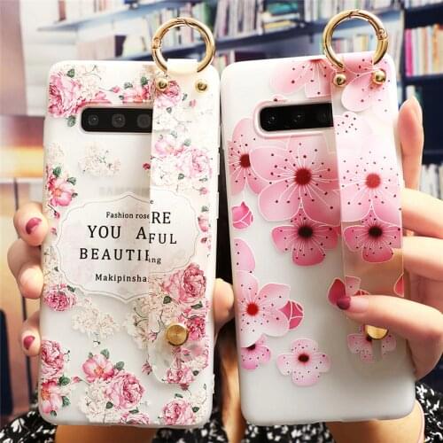 Flower Cover For Samsung Galaxy A51 A71 A81 S20 Ultra S10 S9 S8 Plus S10e S7 S6 Edge Note 10 Lite 9 8 5 M30 TPU Wrist Strap Case