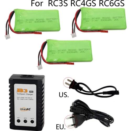 7.4V 3000mAh 2S 20C Lipo battery with charger for RC3S RC4GS RC6GS Battery For RC parts Helicopter Car Boat Airplane toys parts