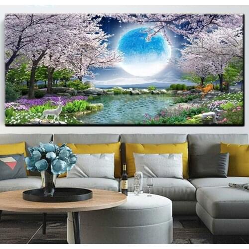5D Diy Diamond Painting Cross Stitch Cherry blossom Moon Tree Diamond Embroidery Mosaic Full Square round diamond inlaid X11