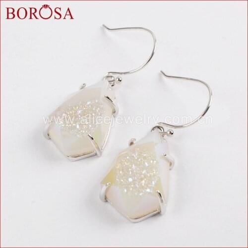 BOROSA 3Pairs Fashion Silver Plated Rainbow Titanium Druzy Faceted Dangle Earrings Agates Drusy Drop Earrings Women Gifts ZG0349