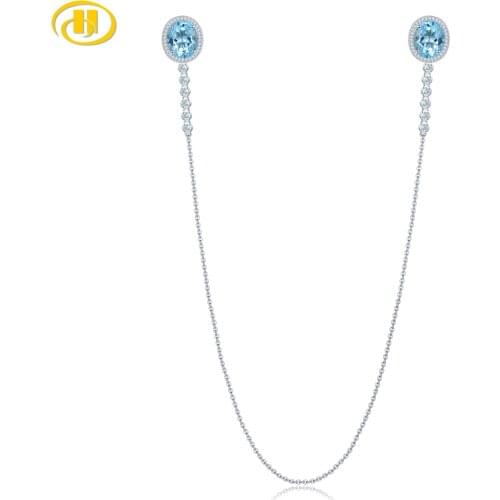 Natural Sky Blue Topaz Solid 925 Sterling Silver Brooch with chain with Amethyst version Perfect jewelry for Blouse or Shirt