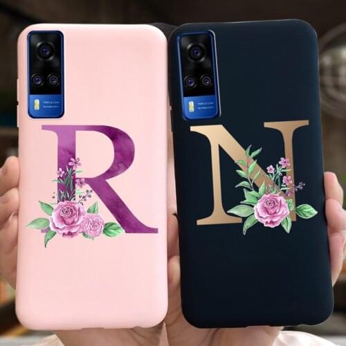 For VIVO Y51 Case Letters A To Z Shockproof Phone Protection Soft Liquid Silicone Case Vivo Y51 Y 51 2020 December V2030 6.58"