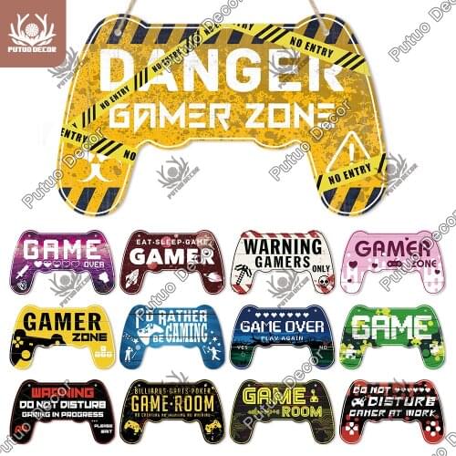 Putuo Decor Game Plaques Irregular Sign Wood Hanging Signs for Game Room Man Cave Wall Decoration Plaque Personalized Gamer Gift