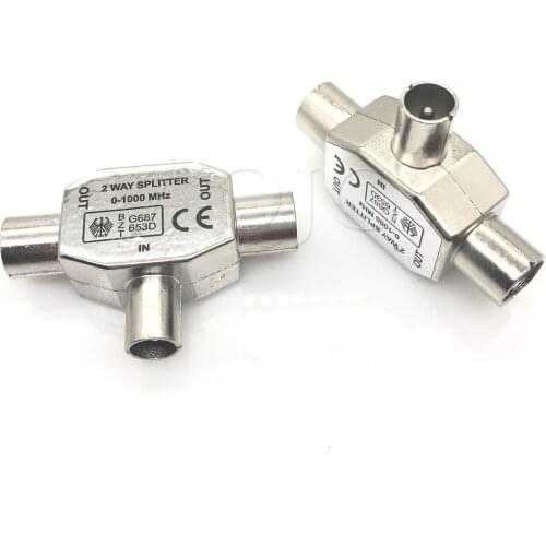 2 Way TV Aerial Coaxial Splitter Coax Metal Signal T Adapter Combiner 2 Female to 1 Male Adapter for TV/T Adapters Coaxial