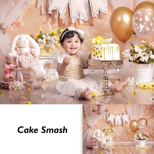 Spring Sunflower Bunny Cake Smash Birthday Portrait Photography Backdrop Children Newborn Kids Floral Photo Background Studio