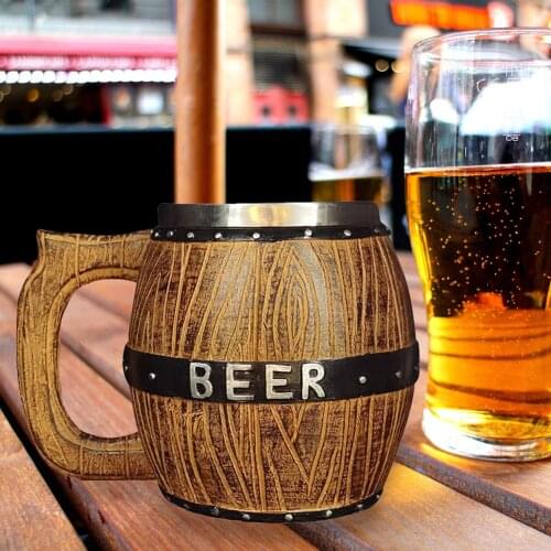 Imitation Solid Wood Resin Beer Barrel Cup Pot Large Capacity Beer Barrel Coffee Cup Birthday Christmas Halloween Gift