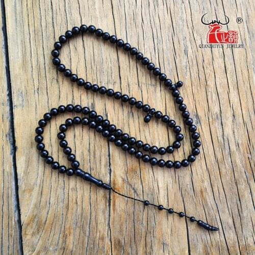 Islam High Quality Muslim Rosary Beads 99 Allah Prayer Beads Natural Palm Fruit Kuka Tasbih Charm Bracelet 6-9mm Dyed black