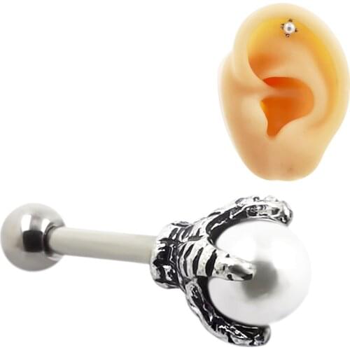 JHJT 1pcs 16G Surgical Steel Earrings Studs Cartilage Helix Lobe Conch Piercing Fashion Dragon Claw Pearl Body Piercing Jewelry