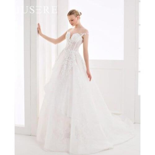 Jusere A-line Wedding Dress beads tulle Sweetheart Short Sleeves Bridal Gown Robe De Mariage Vestido de Noiva