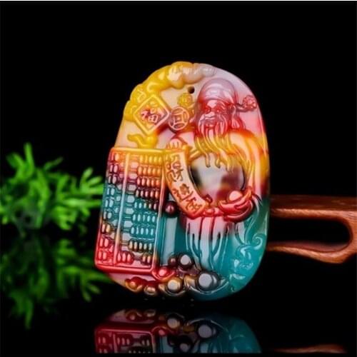 Chinese Natural Color Jade God of Wealth Pendant Necklace Hand-Carved Charm Jewelry Jadeite Fashion Amulet Men Women Lucky Gifts