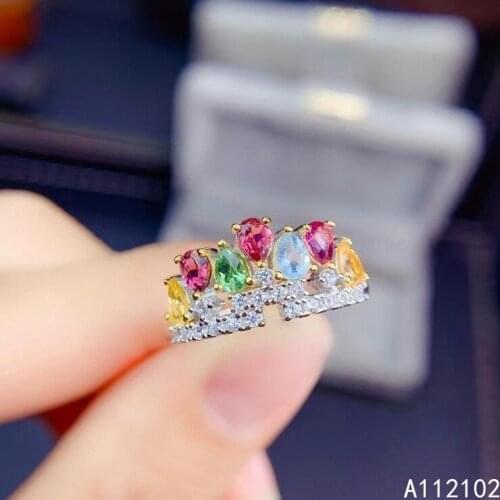 KJJEAXCMY fine jewelry 925 sterling silver inlaid natural Tourmaline Trendy girl exquisite Chinese style gem ring support test