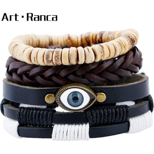 Retro fashion braided leather punk Bracelet suit Bracelet mens and womens eyes Leather Bracelet