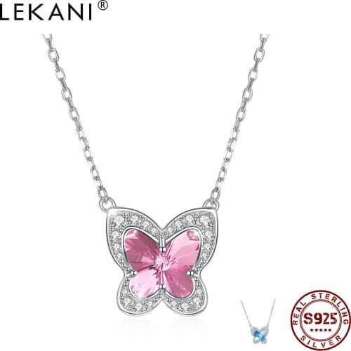 LEKANI 925 Sterling Silver Romantic Butterfly Shape Pendant Necklaces Women Austria Crystal Cubic Zirconia Engagement Necklace