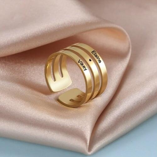 Lemegeton Personalized Engraved Couple Rings Custom Name Heart Family Ring Stainless steel Jewelry Loves Friends Ring Gift