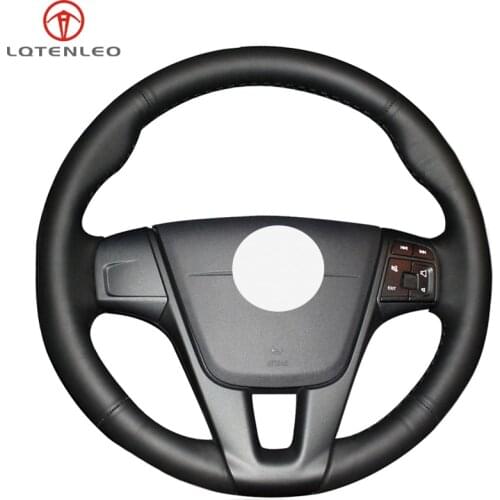 LQTENLEO Black Genuine Leather DIY Hand Sew Car Steering Wheel Cover For Volvo S60 V40 V60 V70 2014 XC60