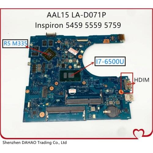 For DELL Inspiron 5459 5759 15 5559 I7-6500U Laptop motherboard,With R5 M335 GPU CN-0F1J0W 0F1J0W AAL15 LA-D071P 100% Test OK